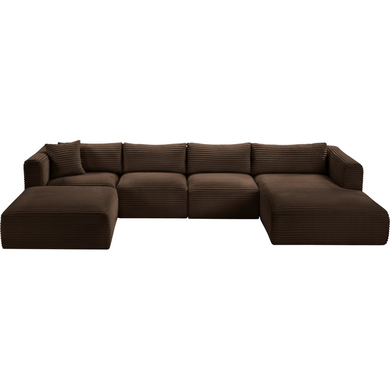 Canapé modulaire Carmean, Velours côtelé texturé brun, 2 sans accoudoirs, 1 méridienne, 1 d'angle et 1 r