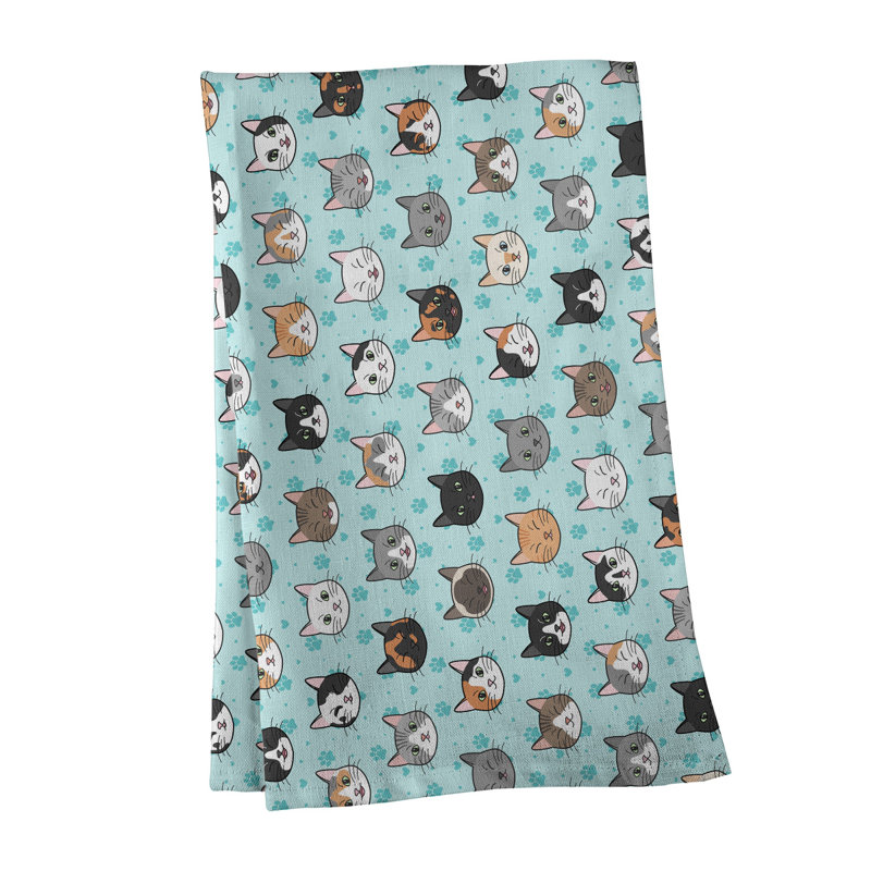 Serviette à thé à motif chat kitty, Polyester sergé, Vert