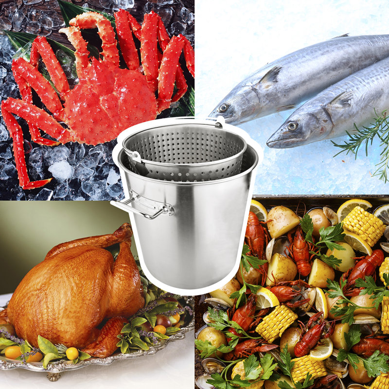 64-Quart Stainless Steel Stock Pot with Basket and Lid