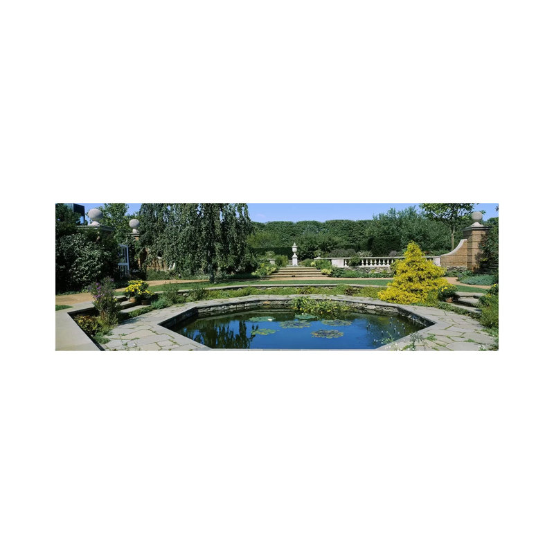 Garden Pond, English Walled Garden, Chicago Botanic Garden, Glencoe 1 Piece Wrapped Canvas Panoramic Wall Art