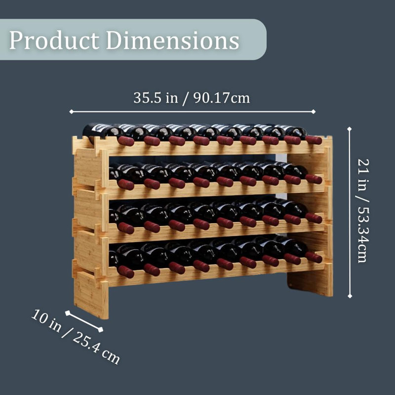 Wine Stack 36 Bottle Bamboo Stackable Rack, 21" H x 35.5" W x 10" D
