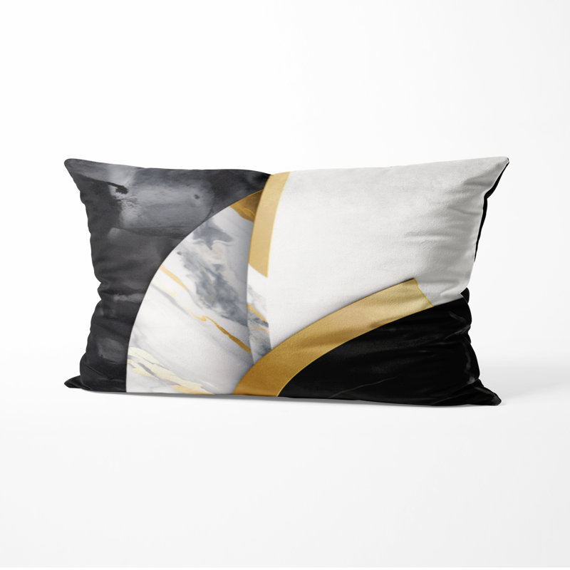 Gold and Black Marble geometric Abstract Throw Pillow, H 12 po x l 20 po