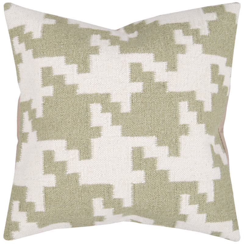 Coussin décoratif en mélange de coton Striking, Blanc antique / vert kaki, Duvet