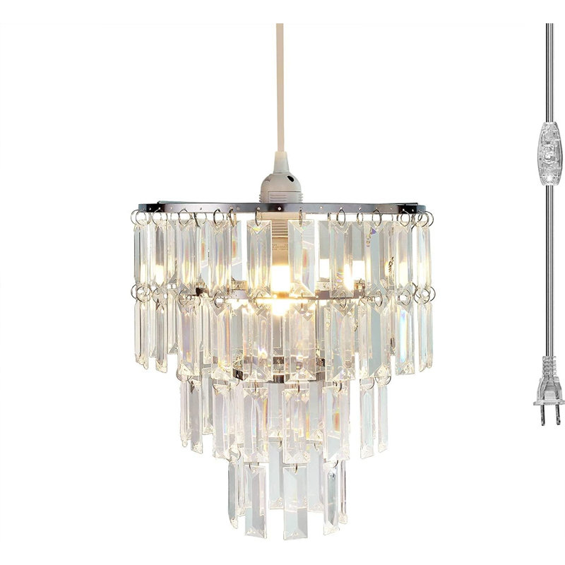Modern Plug-In Chandelier With Faux Crystal Pendant Light Fixture, Adjustable Cord And On/Off Switch For Bedroom, Dining Room, And More