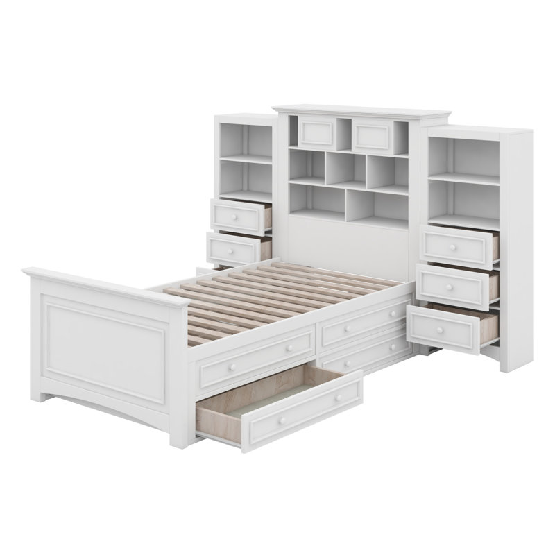Lit plateforme contemporain en bois et 4 tiroirs des deux côtés, White