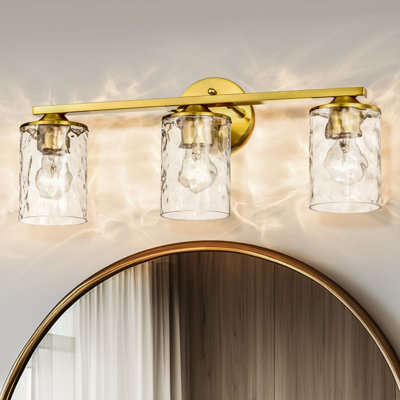 3-light 21 In. Matte Black Vanity Light With Hammered Clear Glass Shades
