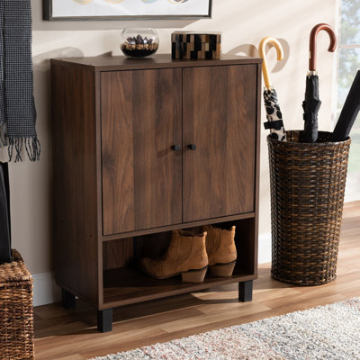 Marialy 8 Pair Shoe Storage Cabinet with 2 Door in Brown Finish, 32.1" H X 23.6" W X 11.8"D