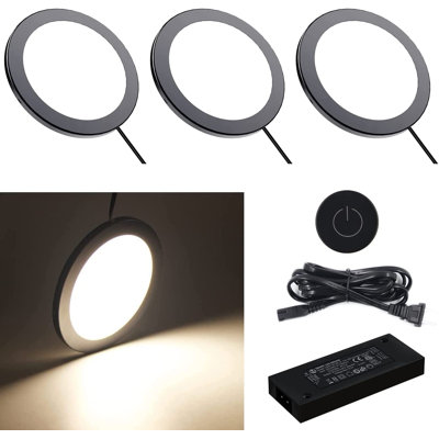 Puck Lighting With wireless dimmer switch, surface mount( round black 4000k)