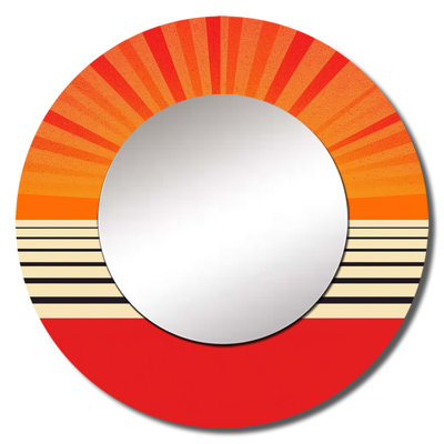 Minimal Geometric Orange Bold Sunset VI - Modern Geometric Round Mirror Wall Decor