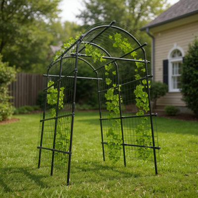 Garden Arch Trellis, 7.5FT Extra Tall Polyethylene-Coated Stainless Steel Garden Trellis for Climbing Plants, Vegetables, Flowers, Outdoor Pergola Arbour Wedding Party Decoration, Cucumber Trellis, Gar