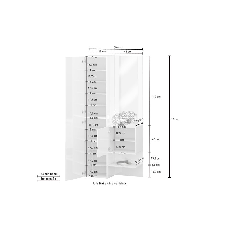 Claree Hall Tree 90cm Wide with Bench and Shoe Storage