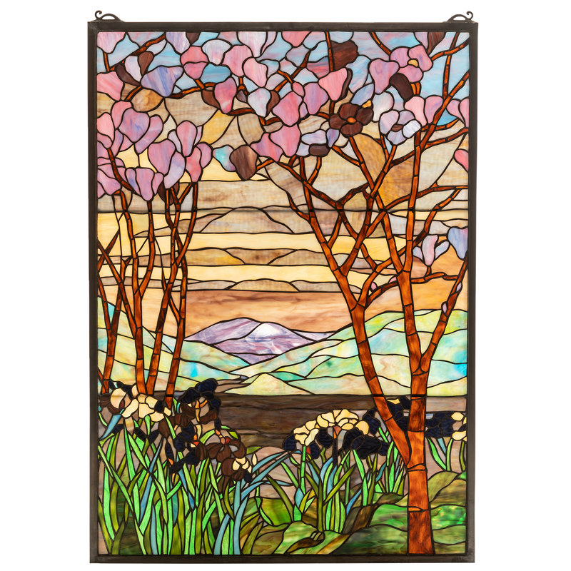 Victorian Tiffany Magnolia and Iris Stained Glass Window