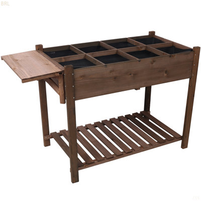 8 Pockets Horticulture Raised Garden Bed Elevated Wood Planter Box Stand With Foldable Side Table And Storage Shelf For Herb/Vegetables/Flowers