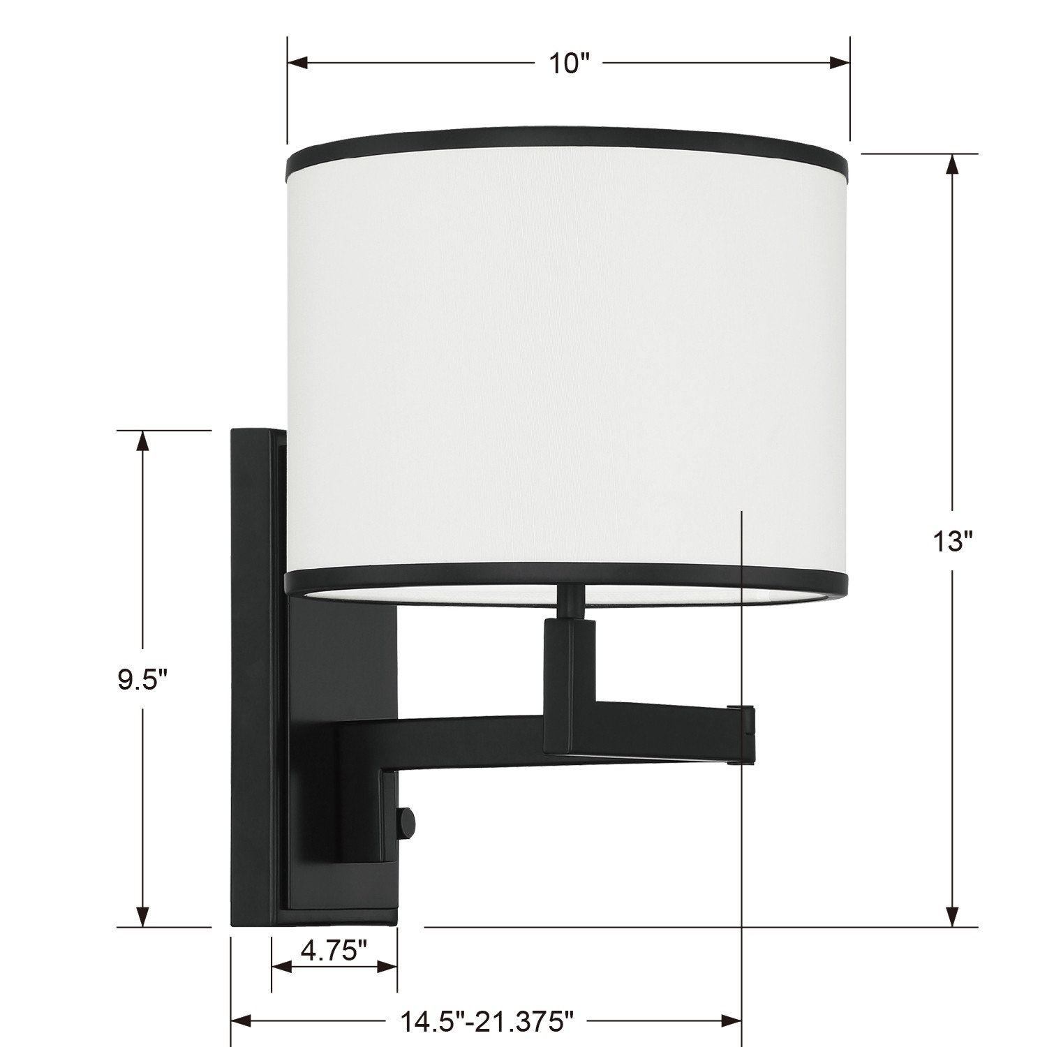 Cobblefield Single Light Dimmable Swing Arm Sconce, Matte Black