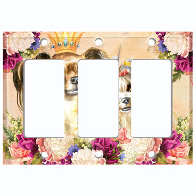 Metal Light Switch Plate Outlet Cover (Cute Papillon Couple Rose Flowers - Single Toggle)