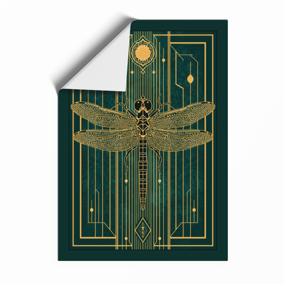 Golden Dragonfly Symmetry Art Deco - Framed Print