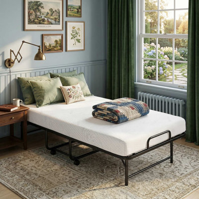Twin Size Foldable Rollaway Guest Bed, 5-Inch Premium Memory Foam Mattress & Lockable Smooth Wheels