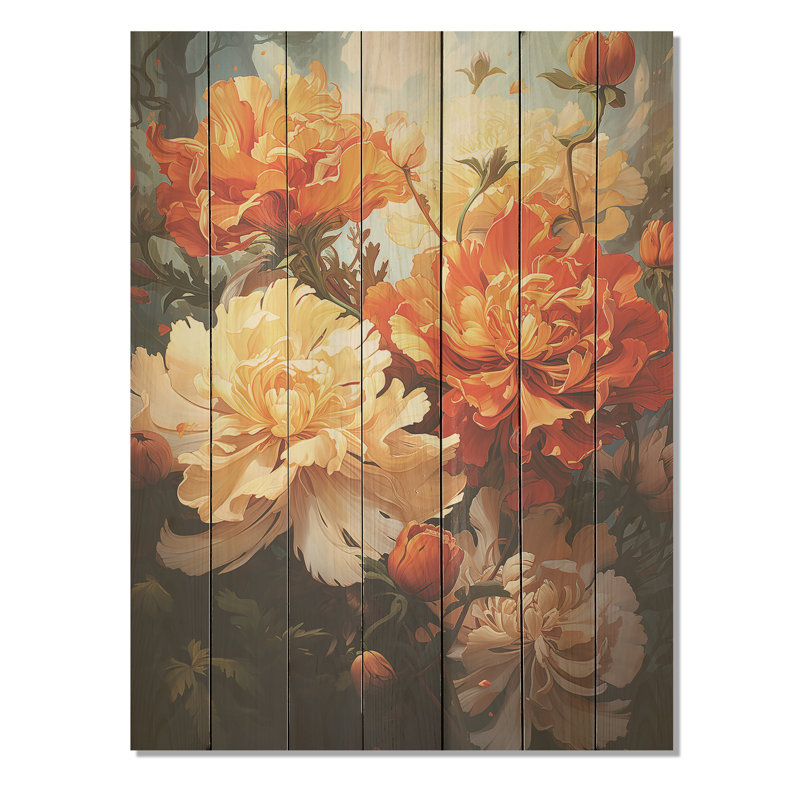 Pivoine beauté I - pivoines sur bois, H 44 po x l 34 po