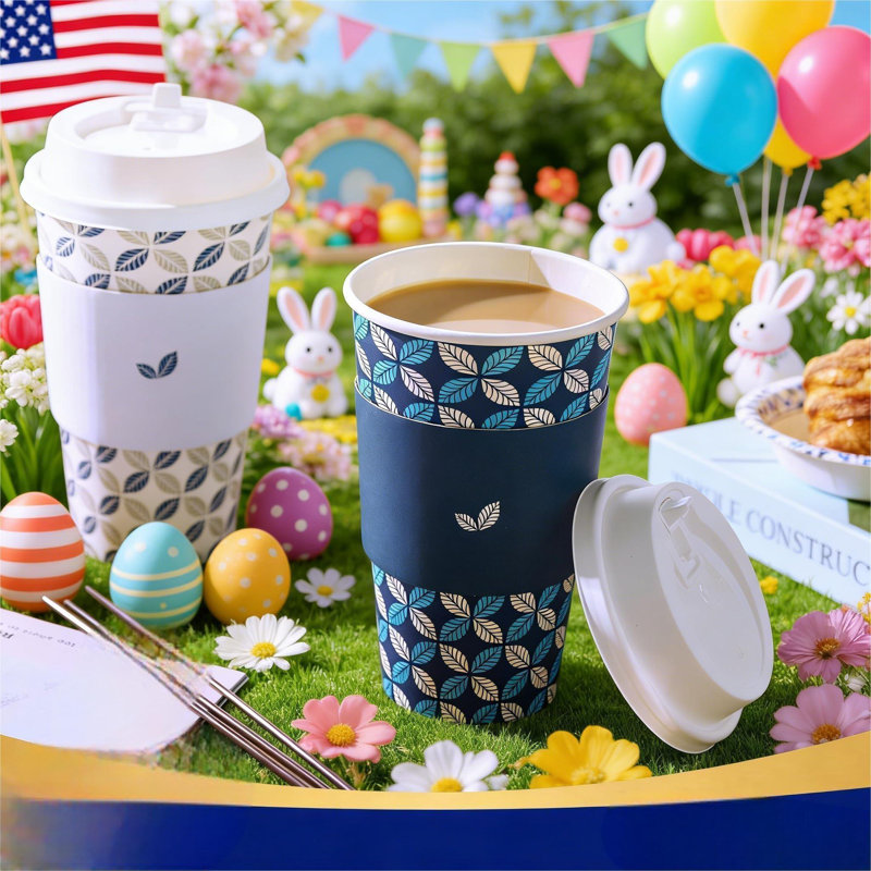16 tasses à café 16 oz avec couvercle, paquet de 100 tasses à café jetables en papier chaud avec couvercles, manchons et agitateurs pour Noël, l'Action de grâce, la fête