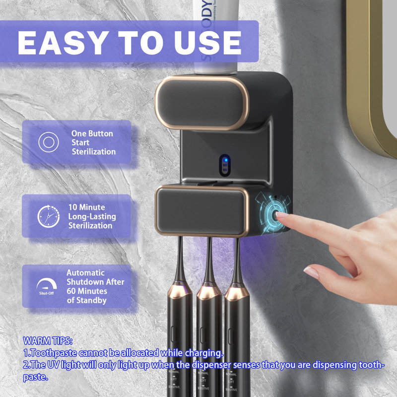 Wall Mounted Automatic Electric Toothpaste Dispenser, (Black)