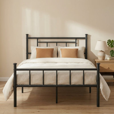 14''King Size Bed Frame With Headboard,  Metal Platform Bed With Heavy Duty Strong Support Slats, No Box Spring Needed And Easy Assembly, Black
