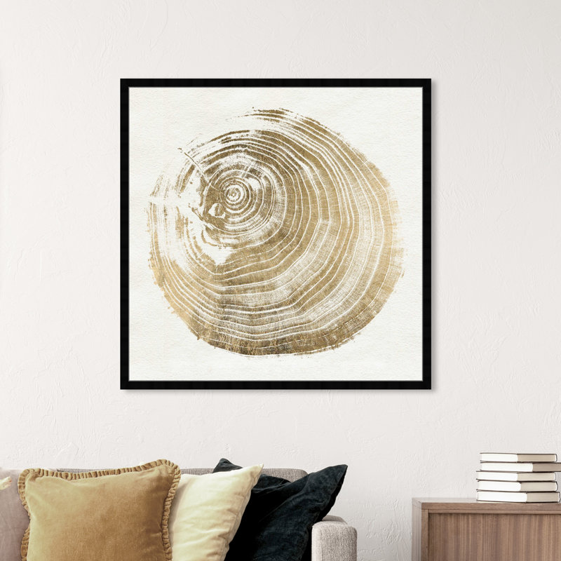 «Gold Abstract Tree Iii» par Oliver Gal - reproduction, Cadre noir, H 42 po x l 42 po