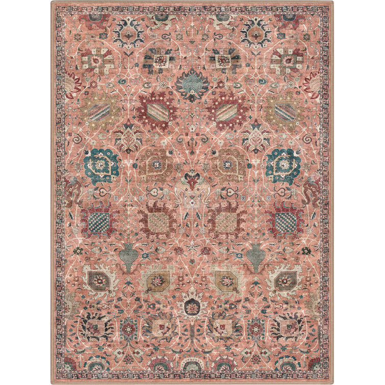 Bungalow Rose Aylena Traditional Oriental Botanical Coral Area Rug