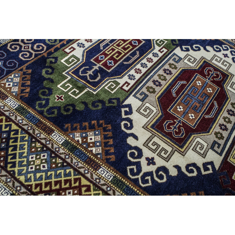 Wool Oriental Area Rug in Blue/Cream/Wine/Green