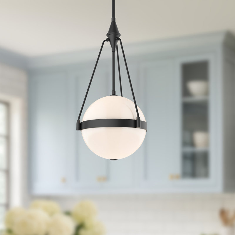 Matte Black and Opal Glass Globe Pendant Light