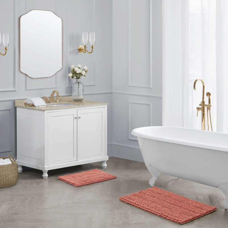 Coral Chenille Non-Slip Polyester Bath Mat Set