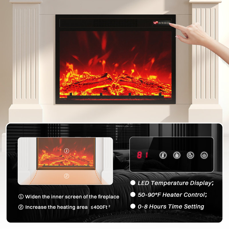 Electric Fireplace With Mantel, 1400W Faux Fireplace, Highly Realistic 3d Flame, Adjustable Temp, With Timer