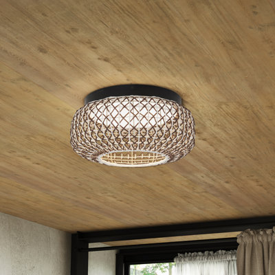 Plafonnier encastré exotique à DEL Bayar Home ™ Ayaru, noir et rotin