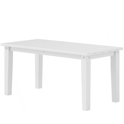 Table basse d'extérieur rectangulaire avec conception à lattes et fabrication en PEHD résistant aux intempéries pour une utilisation durable sur la terrasse.