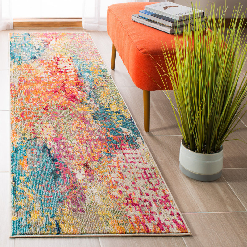 Tapis ivoire / multicolore à motif abstrait Felty, Tapis de couloir 2 pi 2 po x 6 pi
