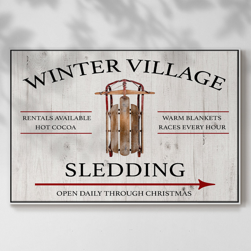 Traîneau à neige Winter Village, Toile avec cadre blanc, H 27 po x l 41 po x P 2 po