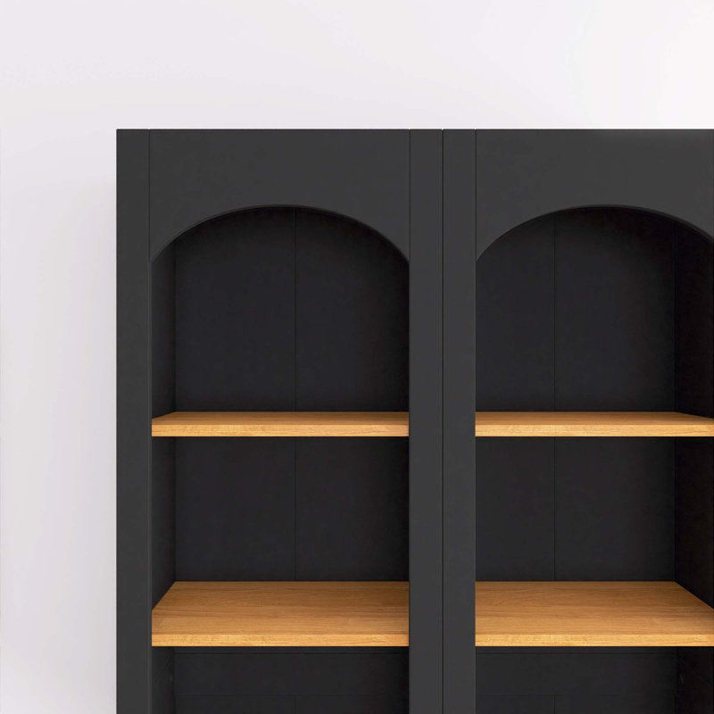 72"H Black Wood Two-Tone Storage Cabinet Bookcases With With Adjustable Shelves, Black