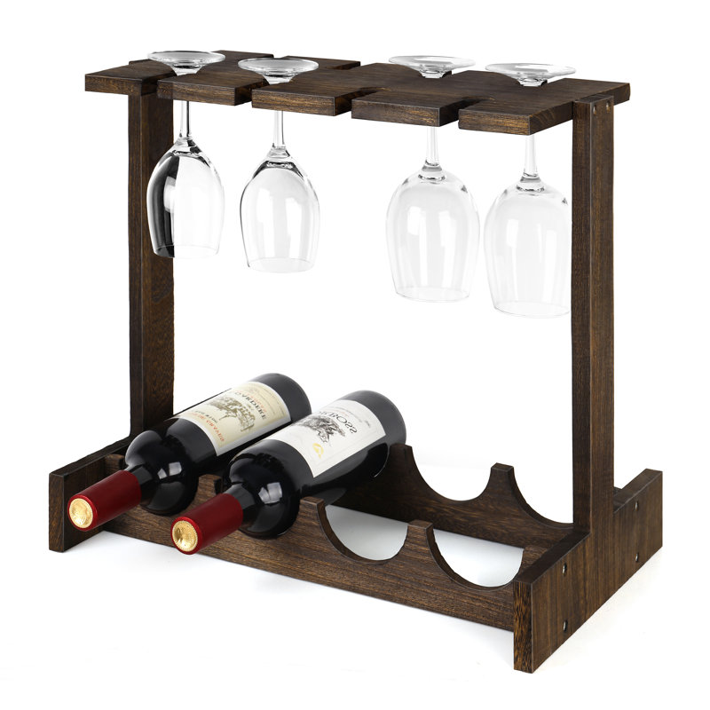 Support à vin de table et verre en bois massif Brooklen