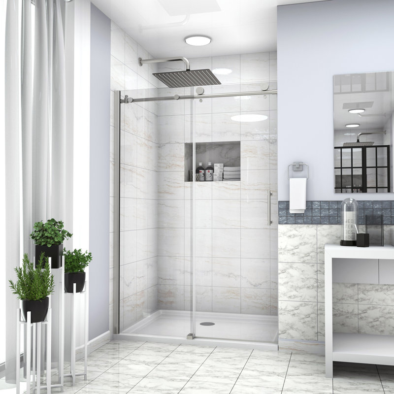 Paroi de douche coulissante simple l 48 po x H 76 po, porte de douche 5/16 po (8 mm), chrome