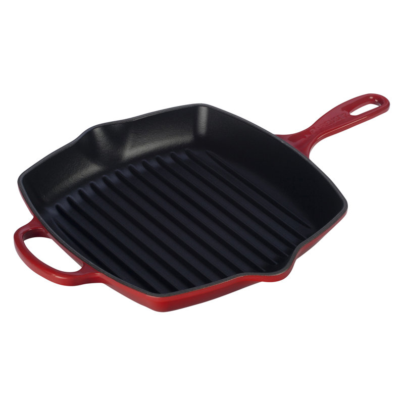 Cerise Red Enameled Cast Iron Square Skillet Grill
