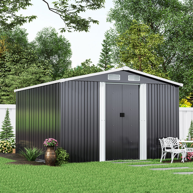 Ajay 8ft. W x 10ft. D Metal Apex Tool Shed, Carbon Black