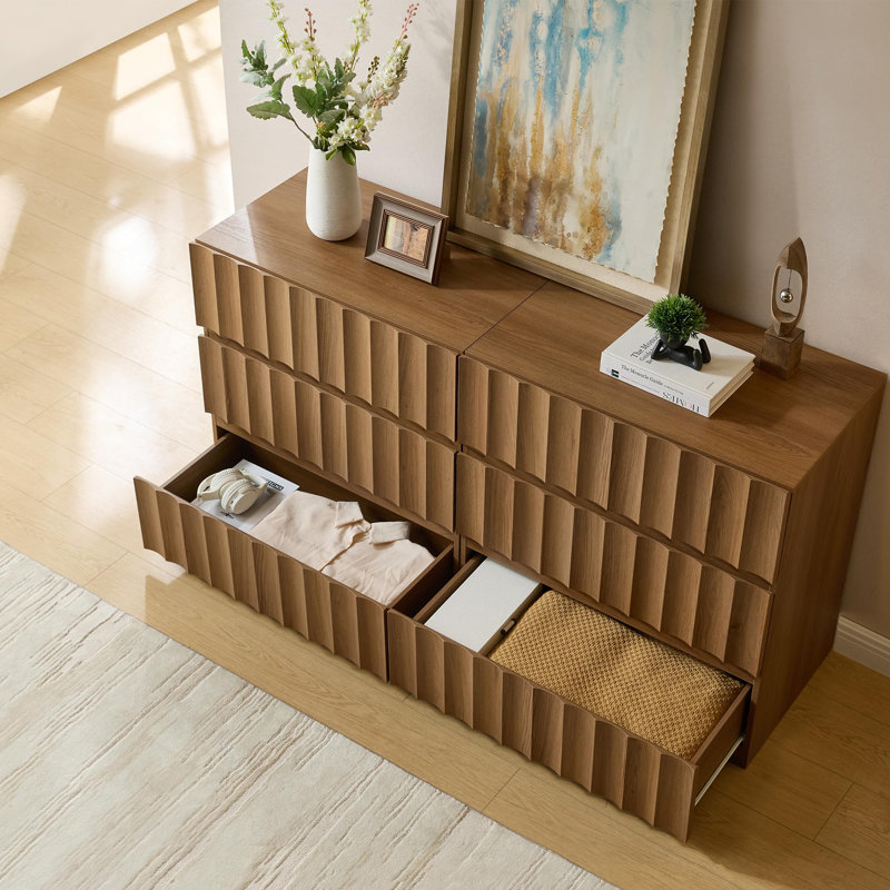 Commode 3 tiroirs - Commode en bois cannelé très large 31,29 po, Chêne ambré