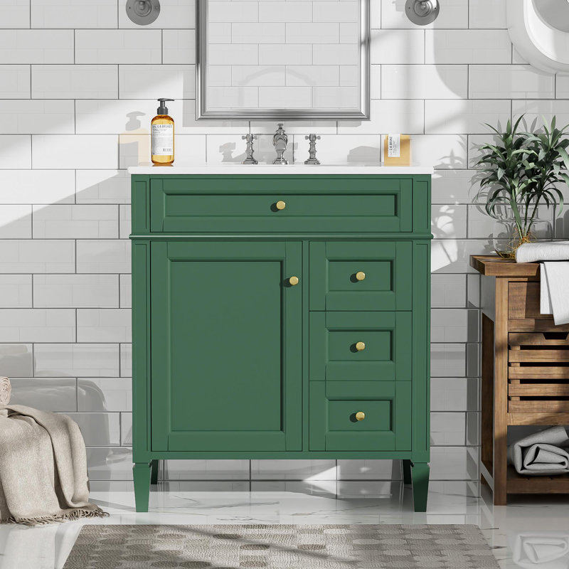 Meuble-lavabo simple 30 po, Vert, Doré