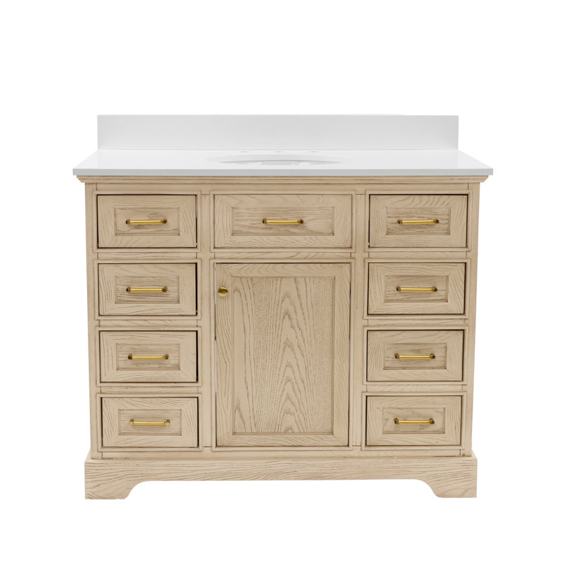 Ronnie 42" Single Bathroom Vanity Set, Engineered White, Greige Oak