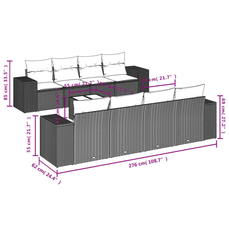 Ensemble de canapé de jardin Vidaxl gris
