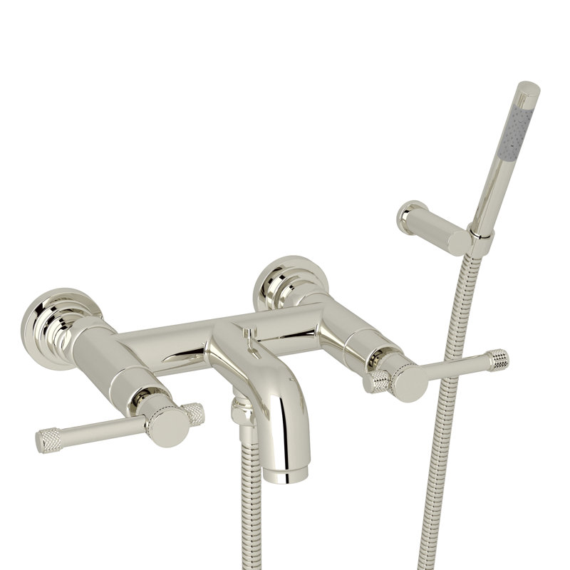 Campo Exposed Wall Mount Tub Filler, Polished Nickel, Industrial Metal Lever Handle