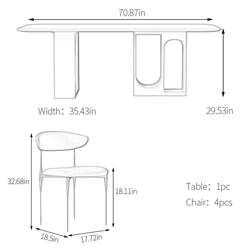 Ensemble de table de salle à manger Superior, H 29,53 po x L 70,87 po x l 35,43 po