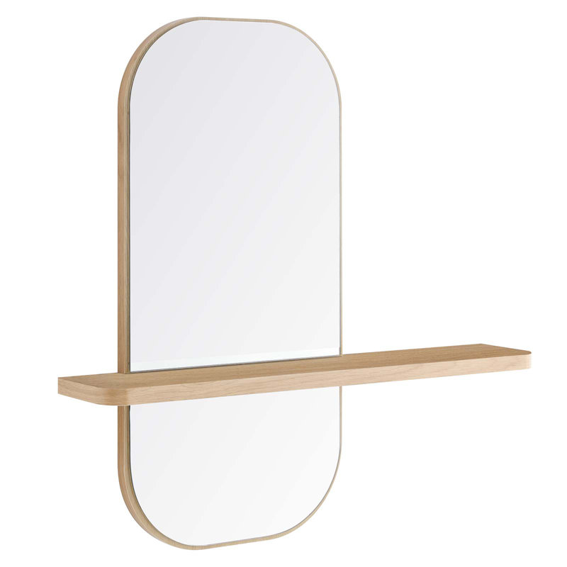 Oak Rectangular Wall Mirror with Shelf
