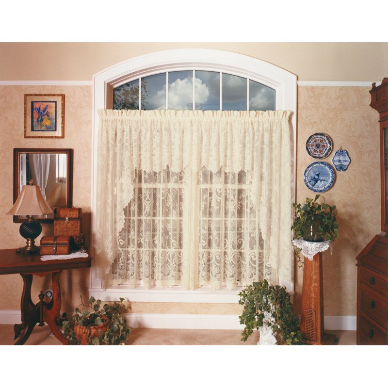 Damask Scalloped Window Valance, Ecru