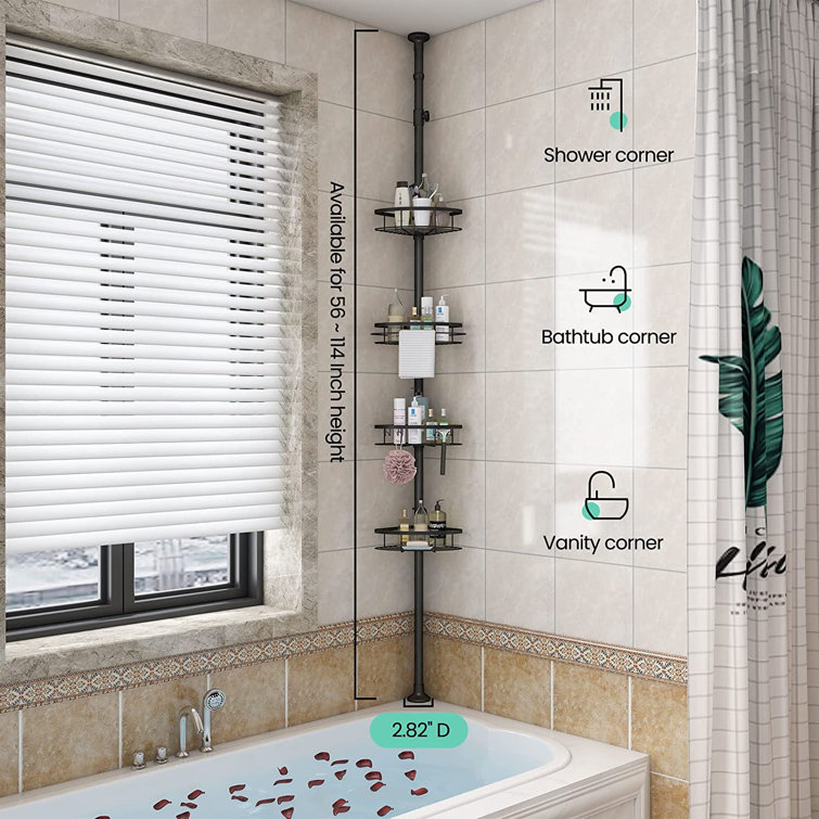 4-Shelf Shower Corner Tension Pole Caddy Organizer Bathroom Bath