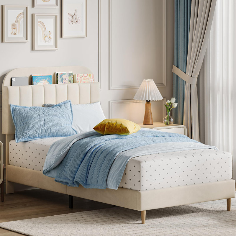 Soleigh Upholstered Slat Bed, Beige, Full / Double